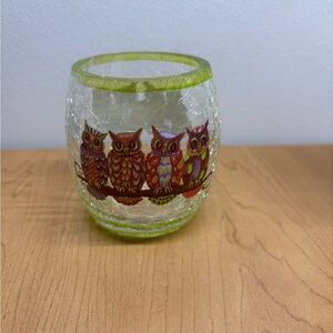 Vintage MCM Colorful Owl Glass Candle Holder